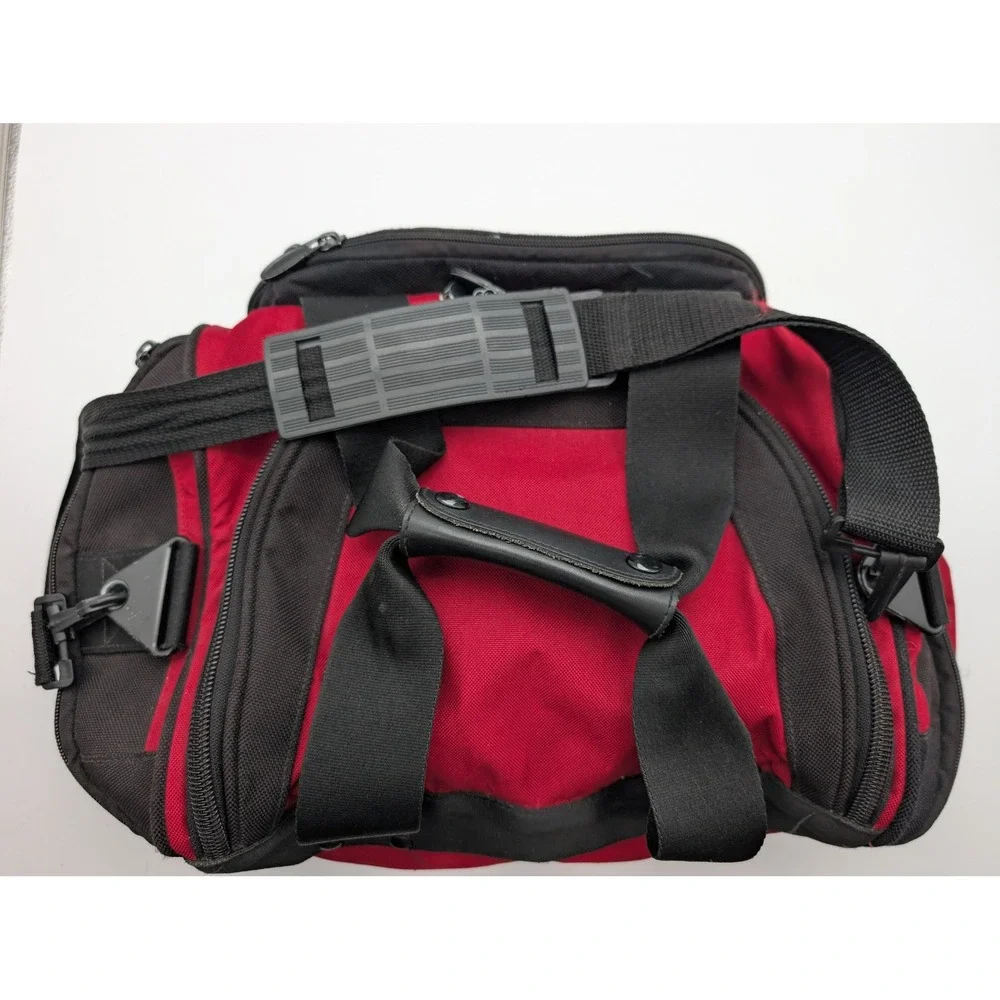 Eddie Bauer Small Canvas Duffel Bag Red Black Travel Gym Carry On Shoulder Strap